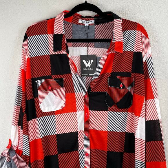 White Mark Red Black Bundle 2 Plaid Button Up Tunic Top Shirts Plus 3X NWT - Picture 12 of 16
